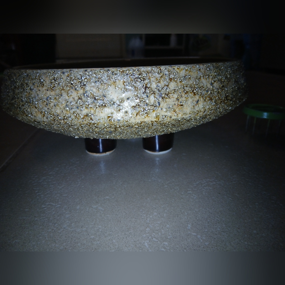 Vintage MCM Yamasan Tri-footed Ikebana Bowl Planter Thick Sand Glaze - Picture 4 of 11